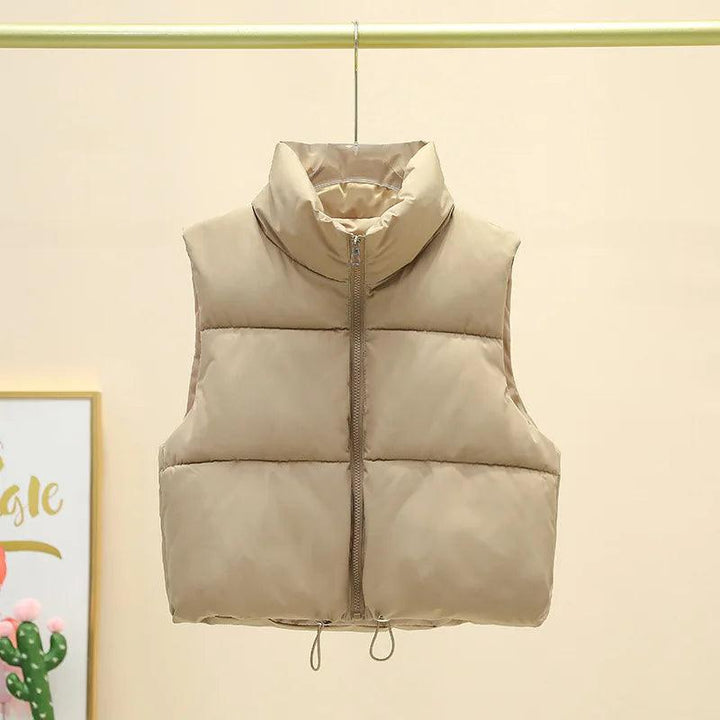 Women's Winter Sleeveless Down Vest – Warm Stand Collar Quilted Cropped Puffer Jacket, Casual Streetwear