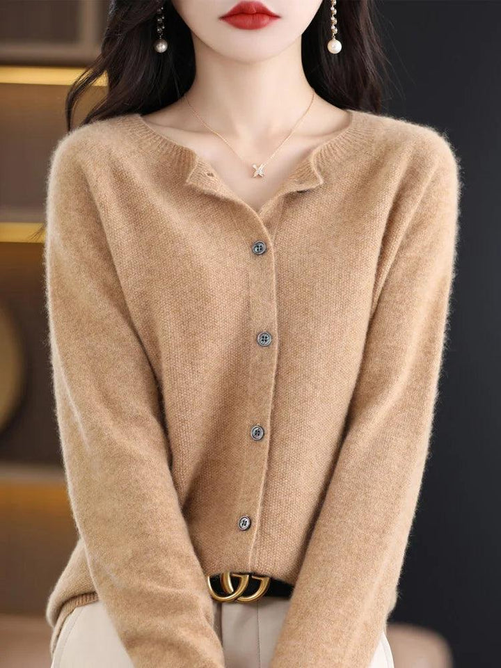 Women’s O-Neck 100% Merino Wool Cashmere Cardigan