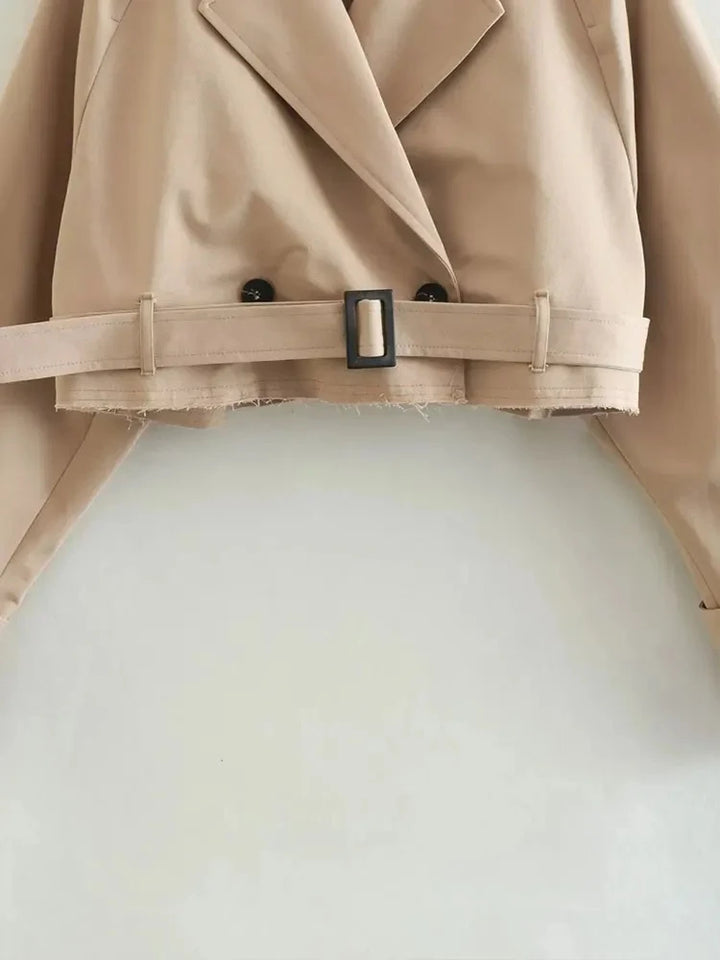 Cropped Trench Coat – Vintage Double-Breasted Jacket