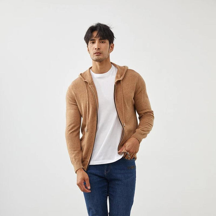 100% Goat Cashmere Hooded Cardigan – Men's Zipper Knit Hoodie