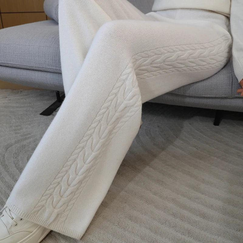 100% Wool Women's High-Waisted Wide-Leg Pants – Premium Merino Wool