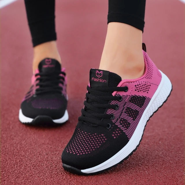 Women's Breathable Mesh Sneakers – Casual Lace-Up Walking Shoes