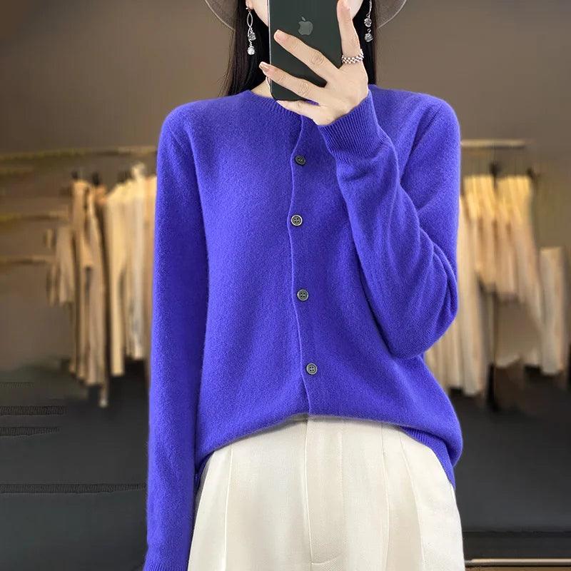 Women’s O-Neck 100% Merino Wool Cashmere Cardigan