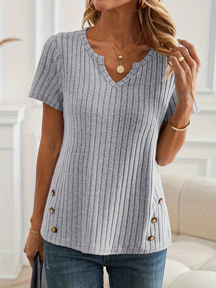 Casual Chic Ribbed T-Shirt with Button Detail