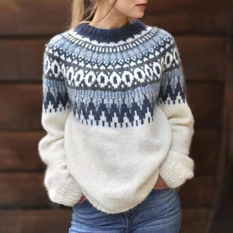 Women’s Wool Jumper - Nordic Knit Pattern - Relaxed Fit - Warm & Soft Casual Wear