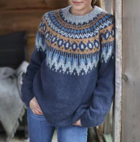 Women’s Wool Jumper - Nordic Knit Pattern - Relaxed Fit - Warm & Soft Casual Wear