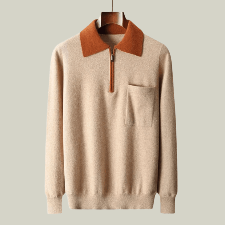 100% CASHMERE POLO ZIP UP